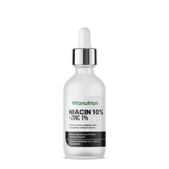 Vitanutrition niacin 10% zinc 1% skincare serum bottle with dropper on a white background